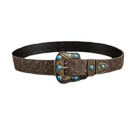 AGUTALITHIC Ceinture Turquoise Ajustable Western Vintage Cowboy Femme Homme Boucle Gravée Sangle Cloutée pour Jeans, Pantalons Et Robes(105cm/41, Brown)