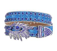 AGUTALITHIC Ceinture Western en Cuir Clouté Paillettes Scintillantes Creux œil Forme Boucle Strass étincelante Cowboy/Cowgirl Sangle De Taille(110cm/43, Blue)