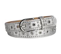 AGUTALITHIC Femme Ceinture Clouée Ornée De Strass Rivets Ronds Boucle Argentée à Ardillon Style Punk Rock Sangle en Similicuir à œillets(105cm/41, Silver)