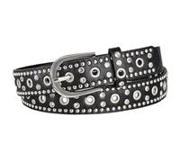 AGUTALITHIC Femme Ceinture Clouée Ornée De Strass Rivets Ronds Boucle Argentée à Ardillon Style Punk Rock Sangle en Similicuir à œillets(105cm/41, Black)