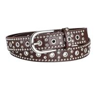 AGUTALITHIC Femme Ceinture Clouée Ornée De Strass Rivets Ronds Boucle Argentée à Ardillon Style Punk Rock Sangle en Similicuir à œillets(105cm/41, Coffee)