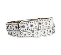 AGUTALITHIC Femme Ceinture Clouée Ornée De Strass Rivets Ronds Boucle Argentée à Ardillon Style Punk Rock Sangle en Similicuir à œillets(105cm/41, White)