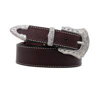 AGUTALITHIC Femme Ceinture Cousue Cuir De Vachette Cowboy Cowgirl Sangle De Taille Vintage Boucle Western Argent Antique Fleur Gravée(115cm/45, D-Coffee)