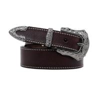 AGUTALITHIC Femme Ceinture Cousue Cuir De Vachette Cowboy Cowgirl Sangle De Taille Vintage Boucle Western Argent Antique Fleur Gravée(105cm/41, C-Coffee)