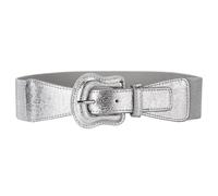 AGUTALITHIC Femme Ceinture élastique Gaufrée Motif Crocodile Similicuir Scintillant Largeur 5 Cm Sangle De Taille Extensible Boucle épaisse Vintage(75cm/29, Silver)