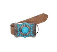 AGUTALITHIC Femme Ceinture Vintage Gaufrée Western pour Robe en Jean Style Cowgirl Sangle De Taille avec Boucle Turquoise à Motif Floral Gravé(120cm/47, B)