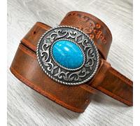 AGUTALITHIC Femme Homme Ceinture à Boucle Ovale Turquoise Western Sangle en Cuir Gaufré à Pression pour Jeans, Pantalons Et Robes(120cm/47, Brown-Embossed)