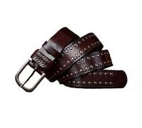 AGUTALITHIC Femme Homme Ceinture Cloutée Cuir De Vachette Véritable Punk Rock Rivet Rond Sangle en Cuir Creux Boucle Résistante Aux Rayures(105cm/41, Coffee)