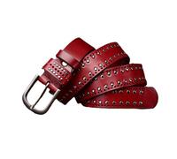 AGUTALITHIC Femme Homme Ceinture Cloutée Cuir De Vachette Véritable Punk Rock Rivet Rond Sangle en Cuir Creux Boucle Résistante Aux Rayures(100cm/39, Red)