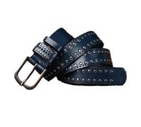 AGUTALITHIC Femme Homme Ceinture Cloutée Cuir De Vachette Véritable Punk Rock Rivet Rond Sangle en Cuir Creux Boucle Résistante Aux Rayures(95cm/37, Blue)