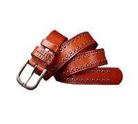 AGUTALITHIC Femme Homme Ceinture Cloutée Cuir De Vachette Véritable Punk Rock Rivet Rond Sangle en Cuir Creux Boucle Résistante Aux Rayures(95cm/37, Brown)