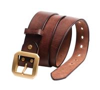 AGUTALITHIC Femme Homme Ceinture en Cuir De Vache Véritable Unisexe 3,8cm De Large Sangle De Taille Fabriquée à La Main avec Boucle Carrée en Laiton Massif Robuste(110cm/43, Coffee)