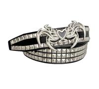 AGUTALITHIC Femmes Hommes Ceinture à Pression Cloutée Boucle Creuse Gravée Sangle en Cuir Noir avec Rivets Pyramidaux/Ronds en Métal Brillant(120cm/47, D)