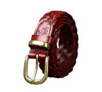 AGUTALITHIC Femmes Hommes Entièrement Ajustable Ceinture Tressée pour Tous Jours Ceinturon en Cuir Unisexe 3cm De Large Boucle Ovale Dorée(110cm/43, Brown)