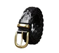 AGUTALITHIC Femmes Hommes Entièrement Ajustable Ceinture Tressée pour Tous Jours Ceinturon en Cuir Unisexe 3cm De Large Boucle Ovale Dorée(100cm/39, Black)