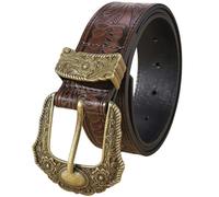 AGUTALITHIC Femmes Vintage- Western Ceinture en Cuir Cousue Gravure Florale Boucle Dorée en Filigrane Ceinturon Cowgirl Country 100-110cm De Longues(110cm/43, Brown)