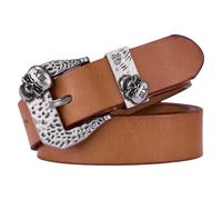 AGUTALITHIC Homme Femme Ceinture Western en Cuir Véritable à l'aspect Vieilli Cowboy Cowgirl Sangle De Taille Boucle Embossée Motif Tête De Mort Gravée(130cm/51, Khaki)