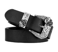 AGUTALITHIC Homme Femme Ceinture Western en Cuir Véritable à l'aspect Vieilli Cowboy Cowgirl Sangle De Taille Boucle Embossée Motif Tête De Mort Gravée(130cm/51, Black)