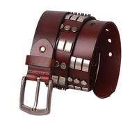 AGUTALITHIC Métal Punk Rock 3 Rangées Ceinture Cloutée pour Femmes Et Hommes Sangle en Cuir Gothique Rivets Ronds Et Rectangulaires Brillants(120cm/47, Coffee)