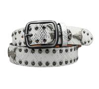 AGUTALITHIC Tête De Taureau Et Rivets Ceinture Punk Rock Cloutée pour Hommes Et Femmes Ceinturon en Cuir Brillant avec Boucle Ardillon pour Jeans Décontractés(105cm/41, White)