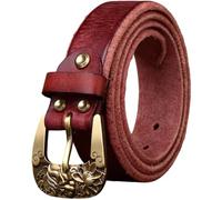 AGUTALITHIC Vintage Ceinture En Cuir Suédé Véritable Cuir De Vachette Gravée Boucle à Ardillon En Laiton Massif épaisseur 5,5mm Sangle Décontractée Pour Homme(120cm/47, Reddish Brown)