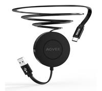 AGVEE Câble de charge USB A vers C fixe de 0,1 m / rallonge de 0,7 m - Montable à sens unique rétractable - Cordon de charge rapide de 2,4 A - Format de poche pour iPhone 16 15, Samsung, Android