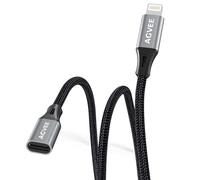 AGVEE Câble d'extension Lightning tressé femelle vers mâle compatible avec iPhone iPad, synchronisation de données, audio et adaptateur de connecteur de charge, gris foncé