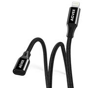AGVEE Câble d'extension Lightning tressé femelle vers mâle compatible avec iPhone iPad, synchronisation de données, audio et adaptateur de connecteur de charge, noir