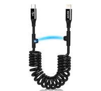 AGVEE Carplay Câble spiralé USB-C vers Lightning certifié MFI 91 cm | Câble de transfert de données rapide 30 W PD pour iPhone 14/13/12/11/XS/8/7/6/5, iPad, iPod