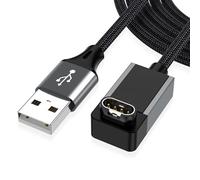 AGVEE Chargeur de 2 m pour montre Garmin, câble de charge zéro écart en forme de L pour Fenix, Forerunner, Vivoactive, Instinct, Venu, Tactix, Approach, D2, Quatix Series, tressé à angle droit, gris