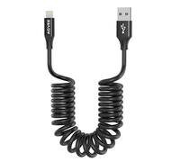 AGVEE Lot de 2 câbles de charge USB vers Lightning courts spiralés de 0,5 m [Certifié MFI] 3 A pour iPhone 14/13/12/11/XS/8/7/6/5 CarPlay, iPad, iPod, noir