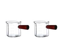Agwuoetr 2X PoignéE en Bois Verre Tasse à Mesurer Pichet à Lait à Double Bouche Fournitures de Café Tasse à Mesurer de Cuisine Transparente 120 Ml