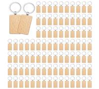 Agwuoetr 300 PièCes Porte-CléS en Bois Vierges en Vrac Rectangle Gravure sur Bois Vierges Porte-CléS en Bois Inachevé Porte-CléS A