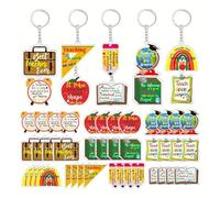 Agwuoetr 50pcs Série de Papeterie Kit de Trousseau Acrylique Contenant Un Crayon Souverain Arc-en-Ciel en Vrac Porte-Clés