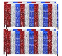 Agwuoetr Ensemble de 4 Décorations de Fête du 4 Juillet, Jupes de Table en Tinsel Patriotiques Rouge, Blanc et Bleu.