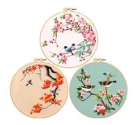 Agwuoetr Ensemble de Broderie DIY en 3 Sets pour Débutants Adultes, Comprenant des Fêtes, Le Tambour, Les Fils de Couleur, Une Belle Finition.