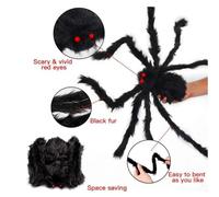 Agwuoetr Ensemble de Décoration d'halloween en Toile D'Araignée Triangulaire de 70 cm + Fausse Araignée Géante de 198 Cm, Décoration Effrayante pour Jardin et Cour