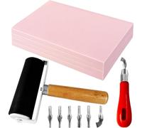 Agwuoetr Kit de Pièces de Remplacement à 4 Packs, Blocs de Sculpture en Caoutchouc avec Outils de Coupe, Bloc en Caoutchouc Rose pour les Fabricants de Timbres, Accessoires de Gravure de Gravure