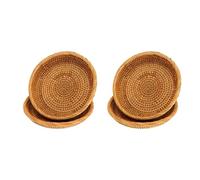Agwuoetr Lot de 4 Paniers de Rangement Tissés en Rotin, Panier à Pain Présentoir Plateau à Gâteau Aux Fruits, pour Clés, Portefeuille, Téléphone Portable (7,5 Pouces)