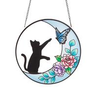 Agwuoetr Panneaux de Vitraux Peints en Forme de Chat de Lune, Attrape-Soleil, Ornement Mural de Fenêtre en Acrylique pour Chambre à Coucher, Salon, Balcon, Facile à Utiliser, 16 cm