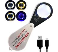 Agwuoetr Quatre Types de Bijoutiers Légers 30x Loupe Loupe Loupe USB Rechargeable avec des Lumières UV et LED, pour Les Pierres Précieuses, Les Pièces, Les Timbres