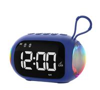 Agwuoetr Réveil Radio FM Portable avec Enceintes Bluetooth, Radio FM, Lumière Nocturne Colorée et Caisson de Basses. Écran Dimmable avec Double Alarme, Lecteur de Musique. Bleu.