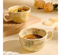 Agwuoetr Tasse à Café Élégante en Céramique Florale avec Décorations Florales, Verres de de 250 Ml pour la Décoration Intérieure, et Facile à Utiliser, Environ 14 X 6,4 Cm, A