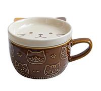 Agwuoetr Tasses à Café en CéRamique CréAtives avec Couvercle Chat Mignon Tasse en Porcelaine DéJeuner Familial Lait Jus Tasse Boisson (Marron)