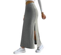 Agyenna Jupe en Tricot Femme Jupe Longue avec Fente Jupes Longues Trapèze Taille Haute Jupe De Loisirs Élégante en Tricot Côtelé Jupes Tricotées Élastiques Et Extensibles