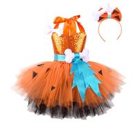 AGYMNX Costume d'Halloween pour enfants filles - Robe tutu à paillettes + bandeau 2 pièces - Pour fille - Pour carnaval - Cosplay - Tenue d'Halloween - Robe - Orange à paillettes - 5-6 ans
