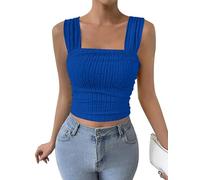 AGYMNX Dbardeur Femme Tops sans Manches Col Carr Crop Tops Sexy Printemps Et Hauts Bretelles Larges Tanktop Court Slim Chic et lgant Basiques Et Camisole Streetwear Bleu Saphir S