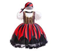 AGYMNX Déguisement de Pirate pour Fille avec Bandeau Princesse Robe de Pirate pour 3-9ans Filles Dress Up Party Costume 2 pièces Noir et rouge 7-8Y