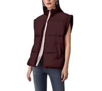 AGYMNX Manteaux sans manche femme Gilet d'hiver chaud et rembourré Gilet veste sans manche col roulé grande taille hiver Gilet Matelassé avec poches à fermeture éclair Bourgogne L