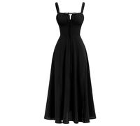 AGYMNX Robe de Plage Dos Nu à Haute avec Dentelle Florale Élégante pour Femmes Floral Imprimé Printemps Été A-Line Casual Beach Long Dress Bohemian Noir S